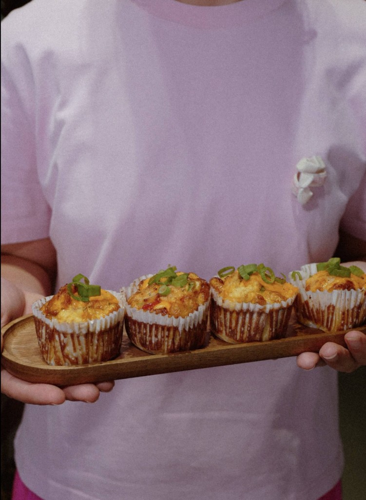 Savory cheese muffins on display board