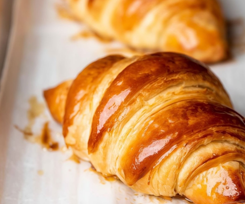 Fresh baked croissant, golden and flaky